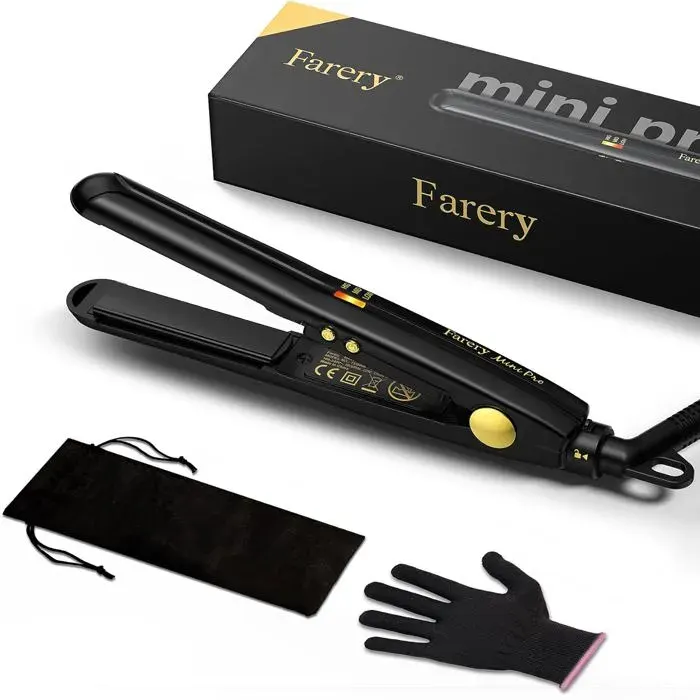 Farery Mini fer à lisser pour cheveux courtsPortable pour le voyage Mini LisseurTempérature RéglableArrêt AutomatiqueNoir