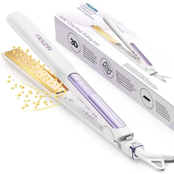 Faszin Lisseur Cheveux Plaques en Titane Lisse Chauffe Rapide en 20S Fer a Lisser Ionique Protect Ecran LCD Voltage Universel