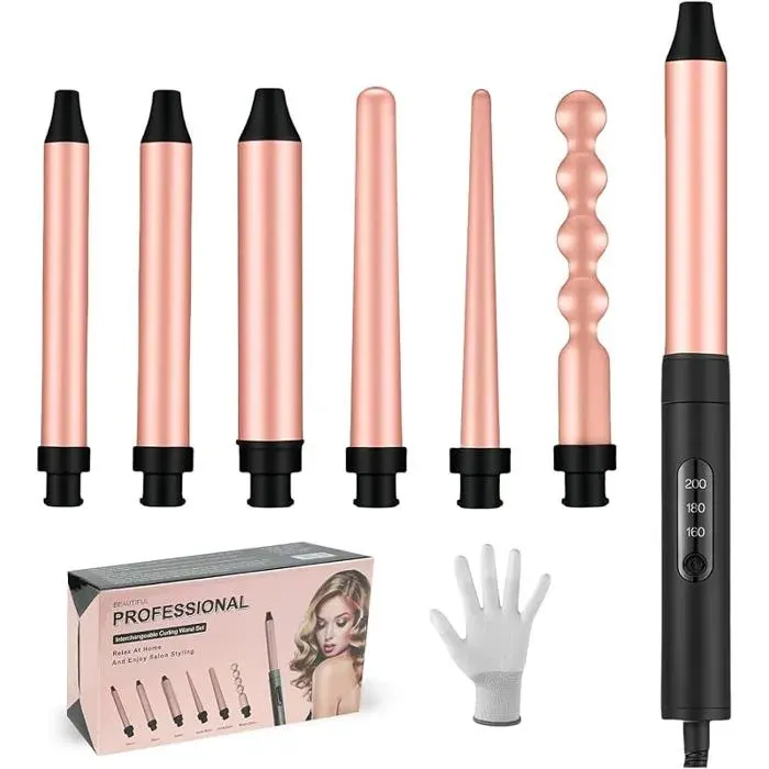 Fer à 6 en 1 Boucleur a Cheveux160/180/200°C PTC Boucleur CéramiqueTempérature RégbleFer Rose 6 en 1 rose FER A FRISER