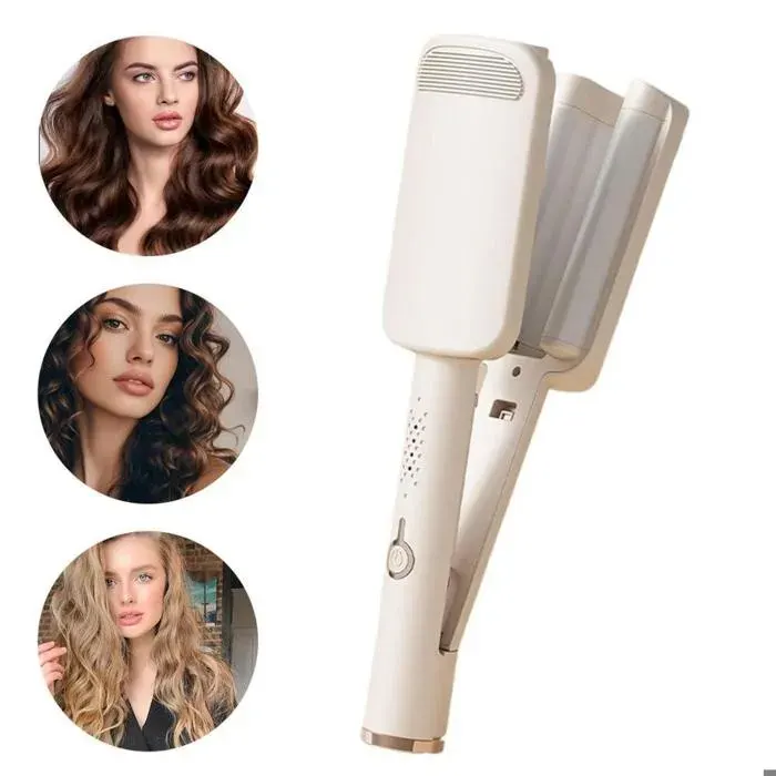Fer à boucler 32 mm pour cheveux ondulés effet plage température réglable (160 °C - 220 °C) protection thermique.