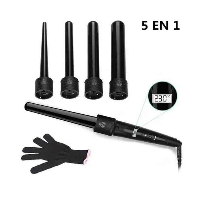 Fer à Boucler 5 en 1 - Elehot - LCD Ecran - 80-230°C - Céramique - Gant inclus