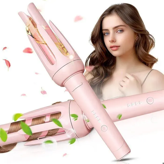 Fer à Boucler Automatique 4 Températures 3 Minuteries Boucleur a Cheveux Rotatif Céramique Anti-Brûlure Anti-Emmêlement Rose