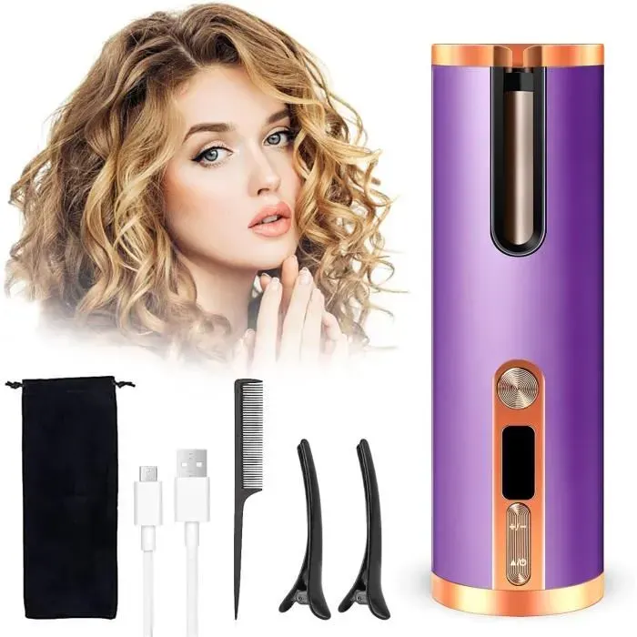 Fer à Boucler Automatique Portables Boucleur a Cheveux Fer à Friser Automatique Sans Fil violet