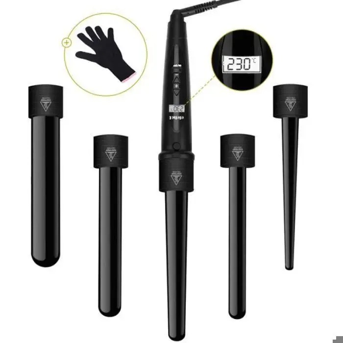 Fer à Boucler Boucleur Cheveux 5 en 1 - ELEHOT - Affichage LCD - Technologie Tourmaline et Céramique noir FER A FRISER