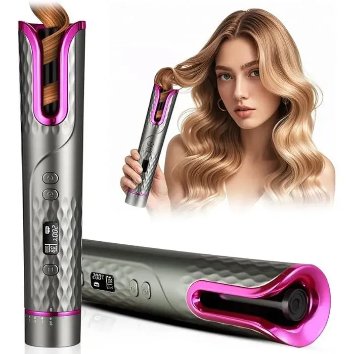 Fer a Boucler Cheveux Automatique Boucleur a Cheveux Sans Fil Boucleur Céramique USB Rechargeableavec 6 Réglages de Température