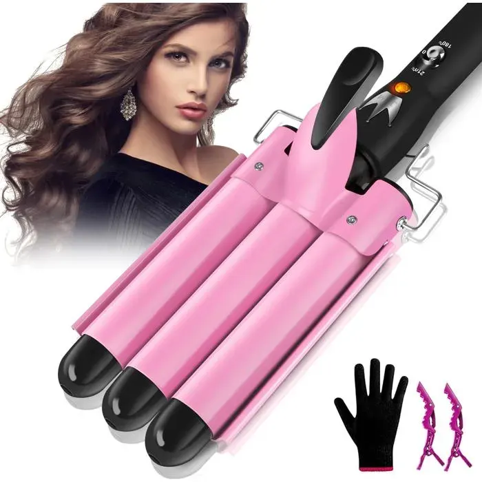 Fer A Boucler-Fer À Onduler 3 Têtes 25Mm Boucleur WavyStyle De Cheveux Bouclés Ondulés Long/Courts Pour FemmeTempérature Réglable