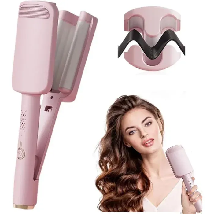 Fer à boucler ionique Wave Iron Deep Wave - Embouts en céramique 3 en 1 - Chauffage rapide - 4 températures - Anti-fuites