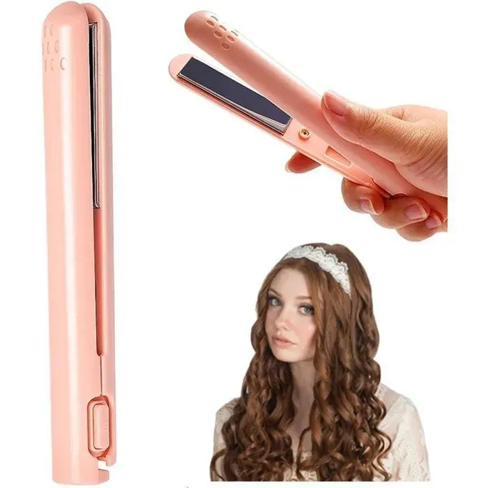 Fer à Boucler Mini Double Fonction 17cm Lisseur et Boucleur 2 en 1 Portable Voyage Tous Cheveux Rose Femeo