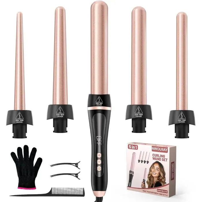 Fer à boucler multifonction - PYGMEES - 5 embouts interchangeables (32 mm 25 mm 19–25 mm 19 mm 9–19 mm) — coloris Noire