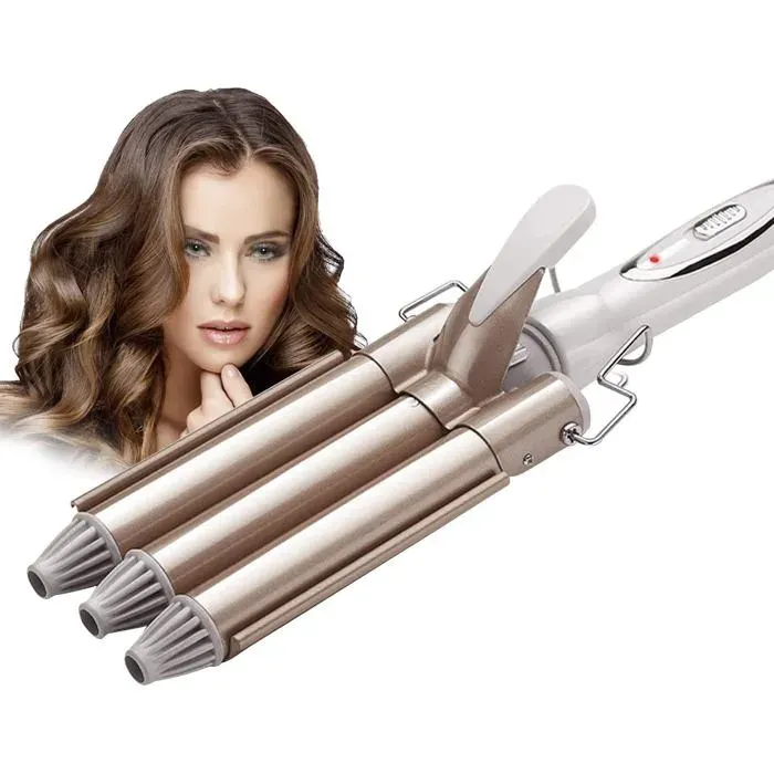 Fer à boucler onduler 3 Barils Fer à Onduler Fer à onduler Grandes Bigoudis pour Cheveux Long/Courts pour Femme Diamètre 22m Label