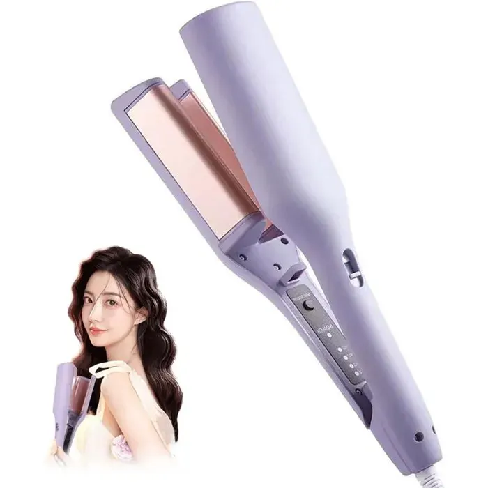 Fer à boucler romantique violet - Forme en V ionique + Chauffage rapide + Température réglable - Boucleur effet vague deau / Out...