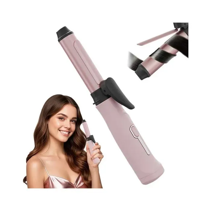 Fer à boucler sans fil - revêtement céramique - rose - portable fonction chauffante - pour coiffure rapide maison bureau voyage