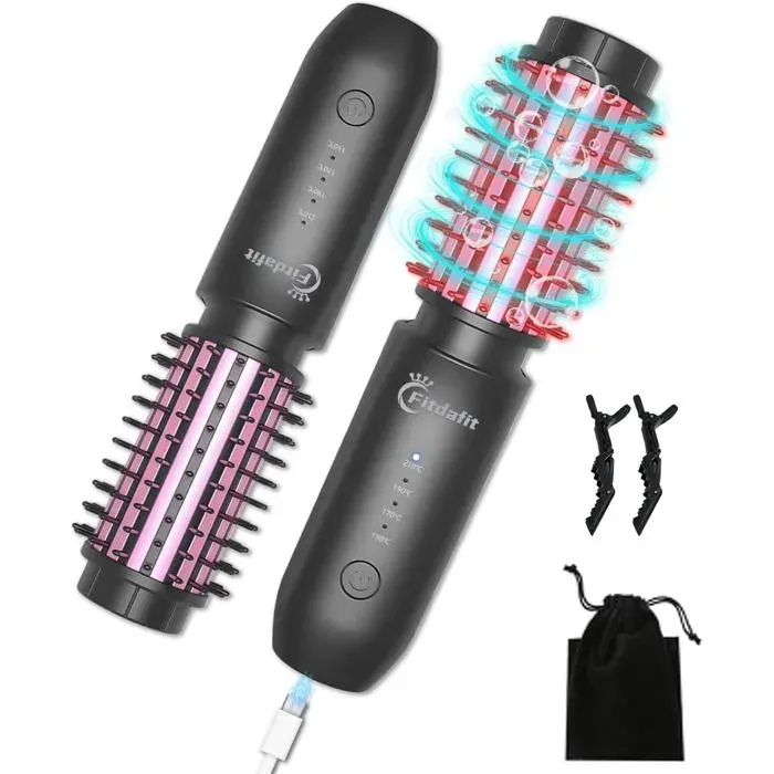 Fer à Boucler Sans FilCurling Tong 3 en 1Fer à Boucler Avec un Lisseur CheveuxThermal BrushBoucleur WavyCéramique Ionique