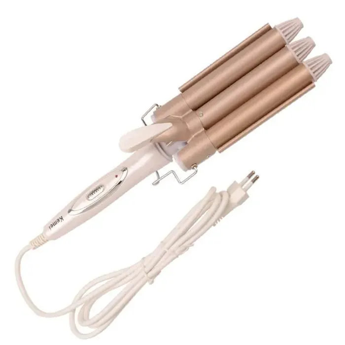 Fer à boucler - SODIAL - Kemei Pro - Triple Barrel - Tourmaline - 2 Températures - Or