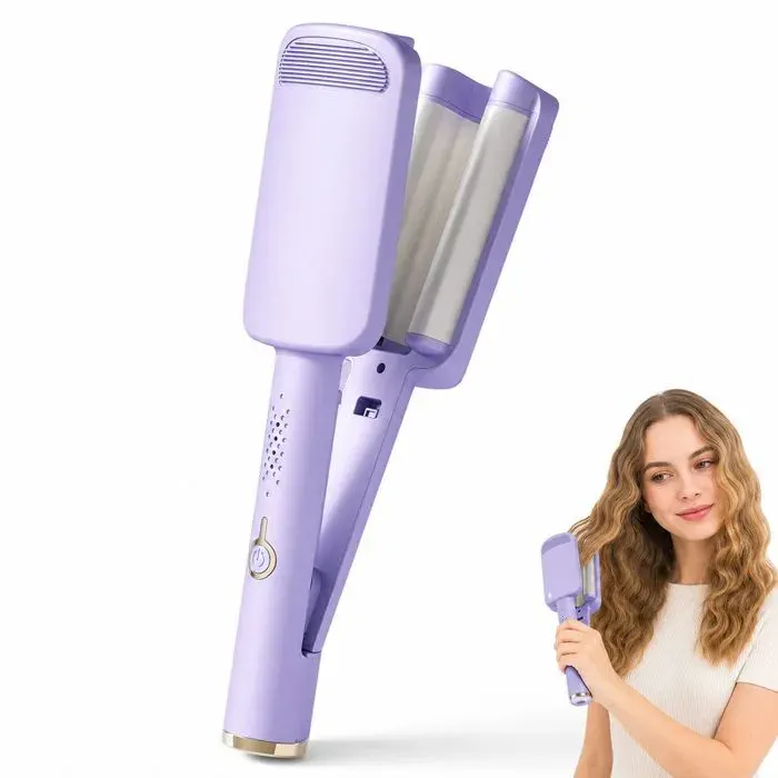 Fer à boucler violet - DeliaC - 32 mm - Température réglable 160 °C à 220 °C - 4 températures - 3 têtes