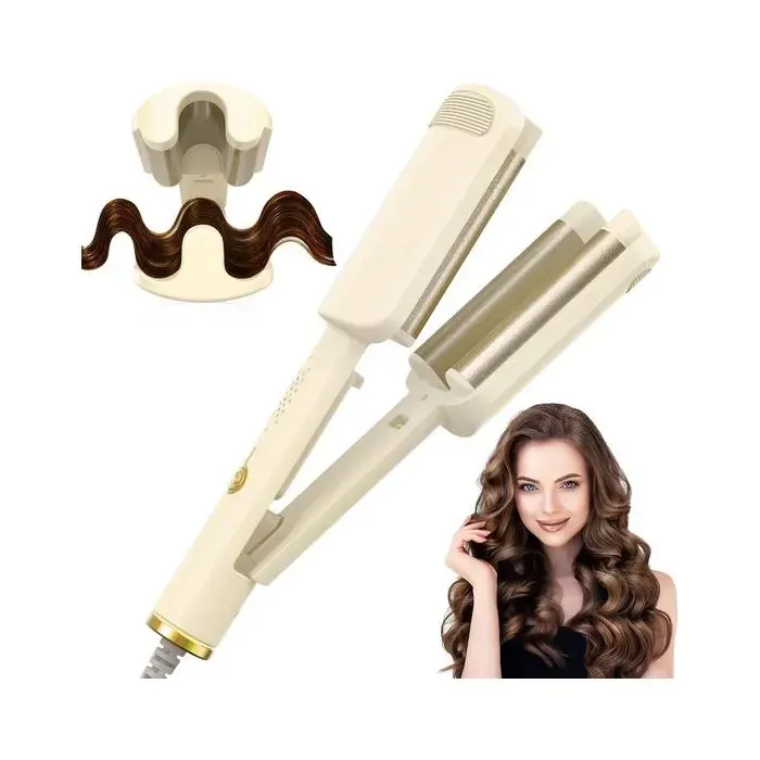 Fer à boucler Wave-Fer à boucler en forme de U de 32 mm-Convient aux cheveux courts et longs-Blanc crème