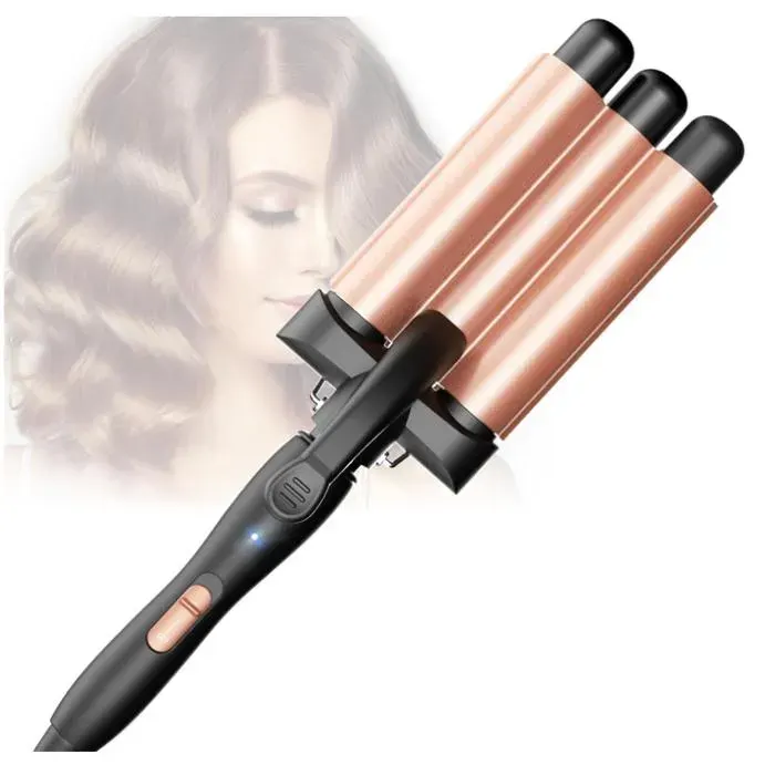 Fer à Friser 3 Barils Beach Waves Céramique Boucleur 3 Tete Ondulé2 Températures Cheveux Chauffage Rapide Gaufre wavy Hair