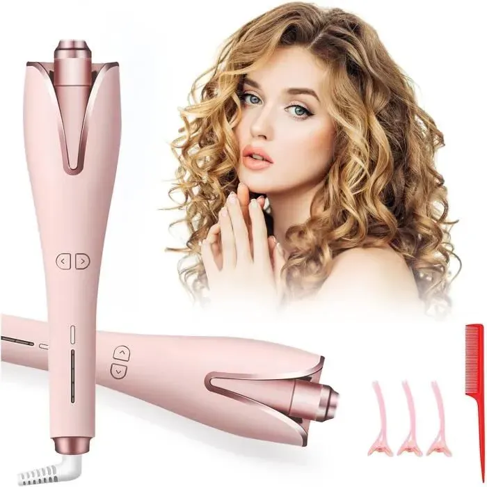 Fer à Friser Automatique Anti-Emmêlement Boucleur a Cheveux Céramique Avancée Câble Anti-emmêlement Rotatif à 360° (Rose)