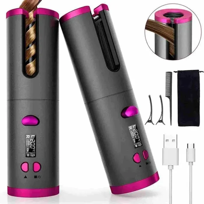 Fer à Friser Automatique Sans Fil Boucleur a Cheveux Automatique Portables Rechargeable 5000mAh 6 Températur avec Écran LCD