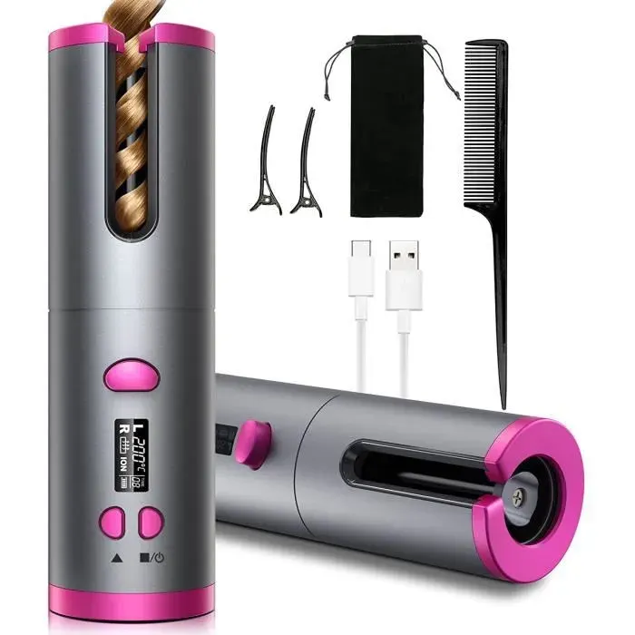 Fer à friser automatique sans fil Display LED avec 6 températures et 11 Minuterie réglable USB rechargeable et batterie 5000 mAh