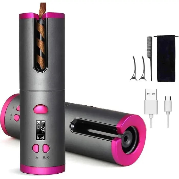 Fer à friser automatique sans fil - PYGMEES - Boucleur portable - Batterie rechargeable 4000mAh - Écran LED