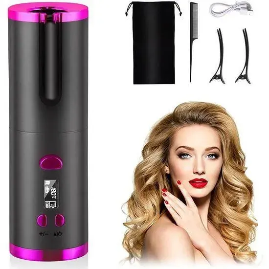Fer à friser Automatique Sans FilFer à Friser USB6 Réglages de Température et 6 Réglages Minuterie5000 mAh batterie