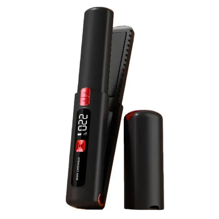 Fer à friser et lisseur sans fil 2 en 1Lisseur rechargeable avec revêtement céramique-Noir-Chauffe rapide et température réglable