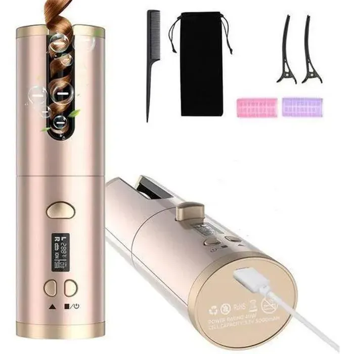 FER A FRISER - FER A BOUCLER Fer à Friser Automatique Sans Fil Fer à Boucler Auto Rotatif Portable Boucleur a Cheveux Rechargeable