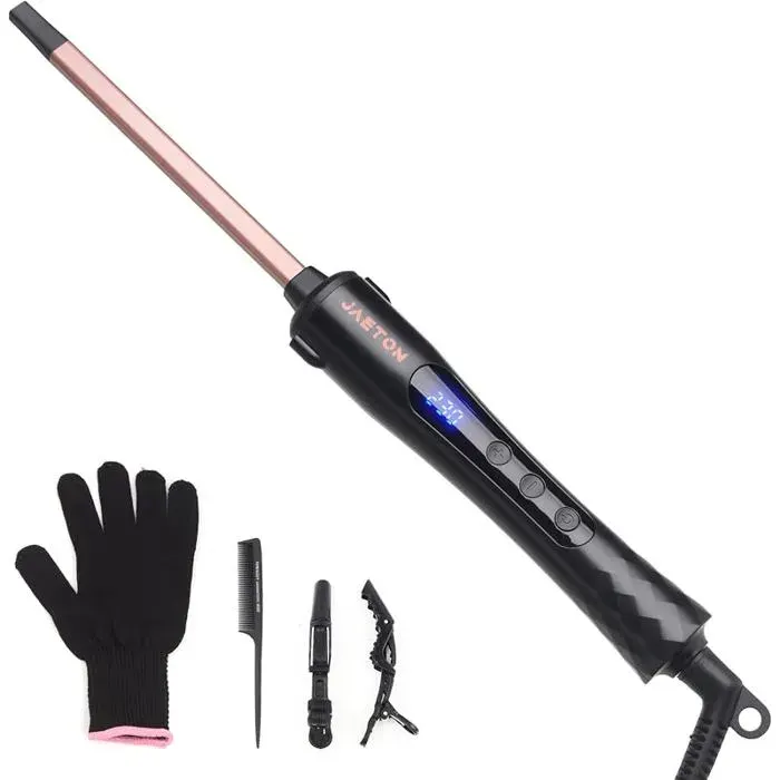 Fer à friser fin 9 mmboucles serréesécran LCD 100 230 °Ccéramique tourmaline chauffe 30 spince pro pour cheveux Ro FER A FRISER