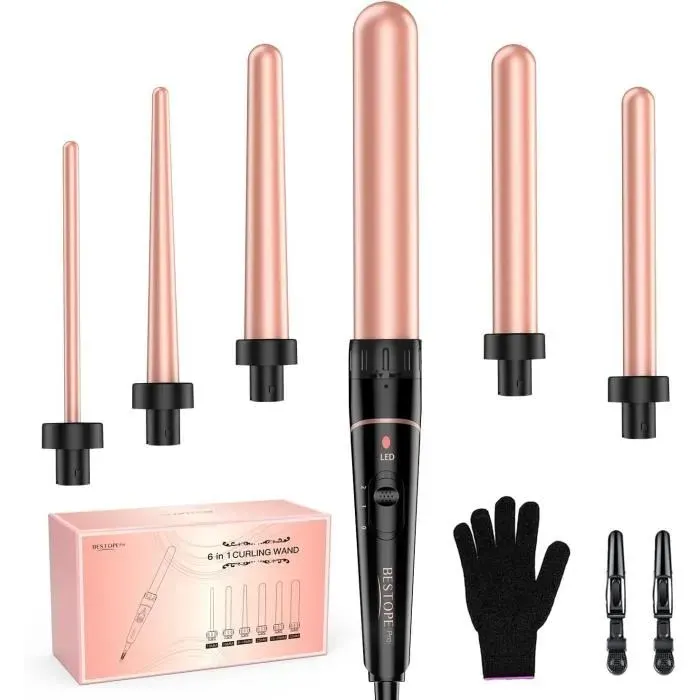 Fer à friser - GENERIC - BESTOPE PRO - 6 en 1 embouts interchangeables - Céramique tourmaline antistatique - Rose Gold