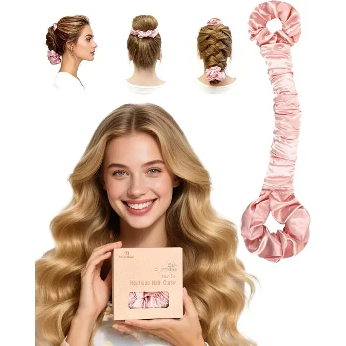 Fer à friser large en satin pour cheveux longs et épais – avec élastique intégré crée des boucles rose crémeuses sans chaleur.