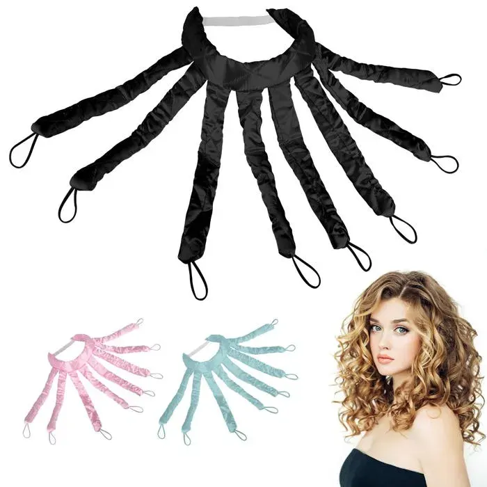 Fer à friser sans chaleur bandeau à friser sans chaleur bigoudis doux sans chaleur pour les outils de coiffure DIY (noir)