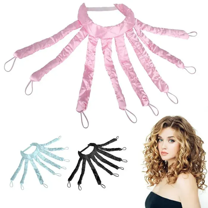 Fer à friser sans chaleur bigoudis doux sans chaleur pour les outils de coiffure DIY pendant la nuit (rose)