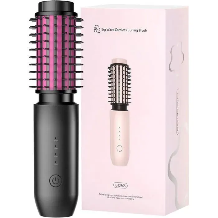 Fer à friser sans fil 2 en 1 Brosse thermique portable 50 mm Brosse à friser anti-brûlure Rechargeable 7000mAh USB pour femmes Mère