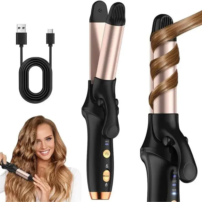 Fer à friser sans fil mini fer à friser de voyage fer à friser rechargeable par USB avec 3 températures réglables fer à