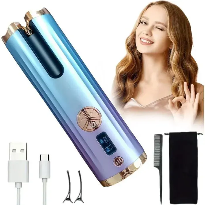 Fer à friser sans fil rechargeable amélioré ondulation anti-brûlure minuterie 6 températures dégradé