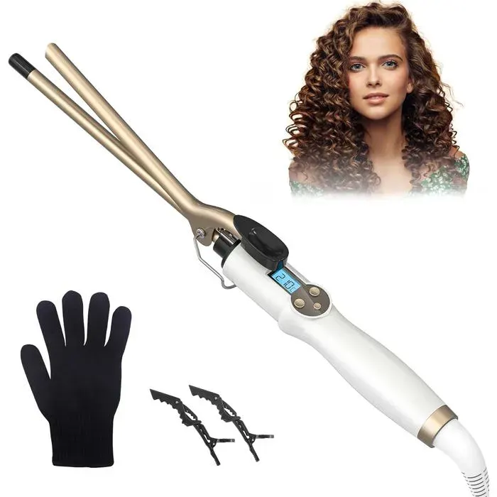 Fer à FriserFer à boucler ultra-fin 9mm en Céramique11 Températures de 110 à 210°Cs’utilise sur tous les types de cheveux