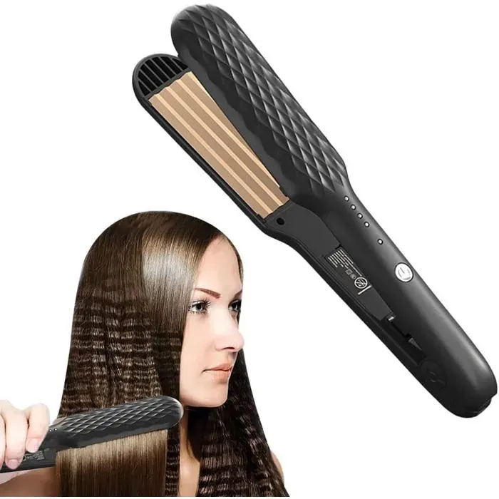 Fer à gaufrer cheveux 4 températures réglables chauffage rapide effet volume adapté cheveux longs et courts — coloris Noire