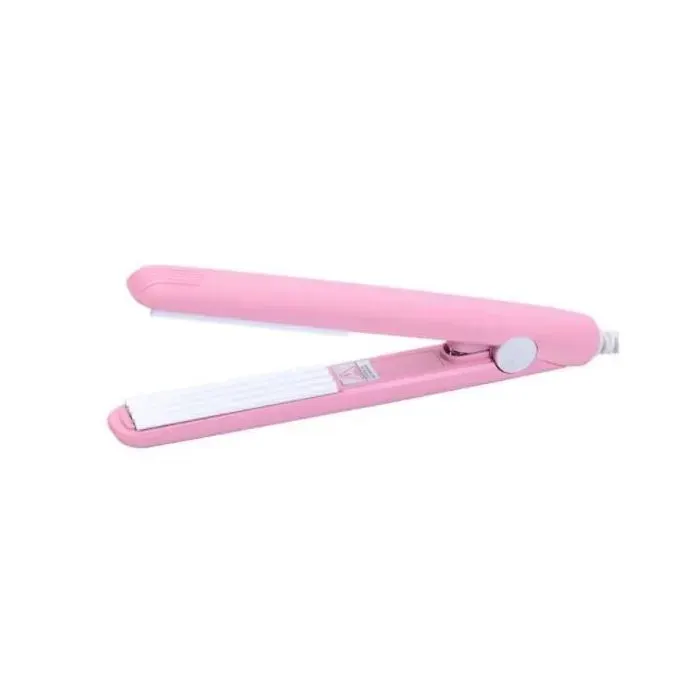 Fer à lisser 2 en 1 baguettes de curling portables anti-brûlure Mini Lisseur et bigoudi en céramique professionnel plaque(Rose).