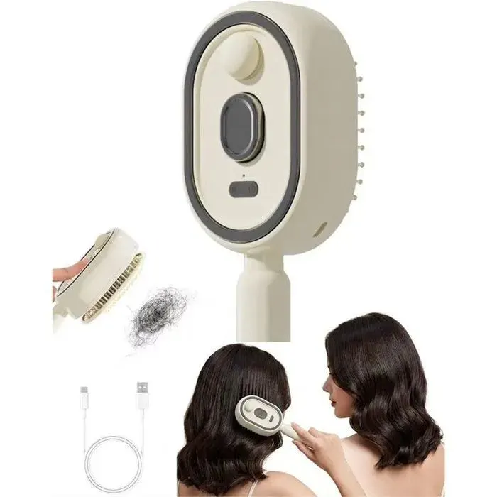 FER A LISSER Brosse À Vapeur Électrique Pour Cheveux 2 En 1 Brosse Lissante Vapeur Pour Des Cheveux Épais Ondulés Bouclés Beige