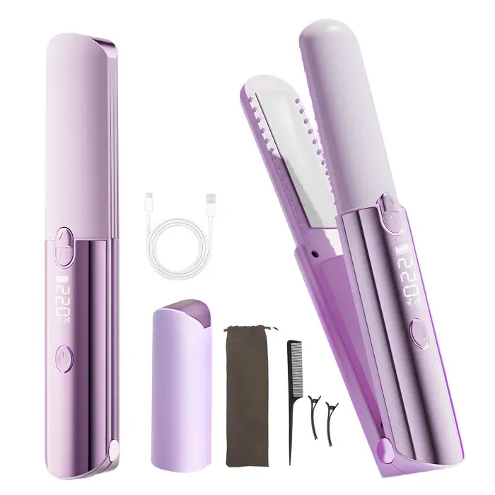 Fer à lisser et à boucler sans fil 3 en 1 mini fer à lisser avec batterie de 5000 mAh pour une longue durée de vie max 220 °C