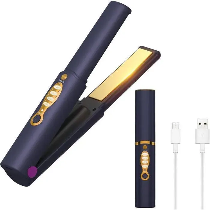 Fer à lisser et friser 2 en 1 Mini 5000mAh - Plaque titane - Sans fil - 3 températures jusquà 210°C