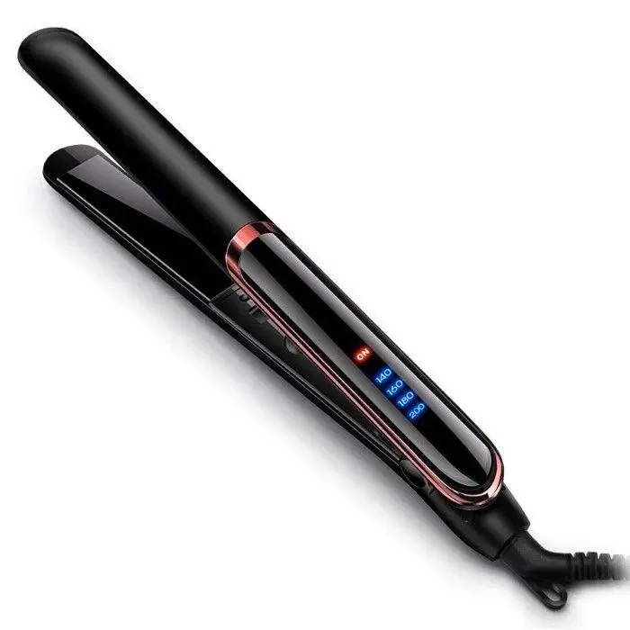 Fer à lisser ionique en céramique Lisseur à cheveux chauffe rapide ions négatifs écran LCD - Noir
