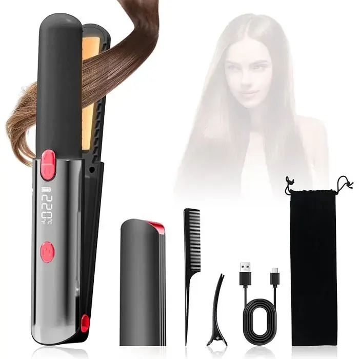 Fer à Lisser Mini Noir 7 Températures (160-220°C) – Écran LCD Plaques Céramique Compact pour Voyage et Cheveux Courts noi LISSEUR