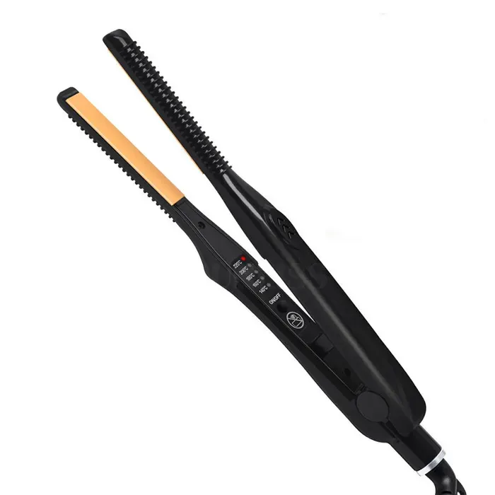Fer à lisser professionnel en céramique 2 en 1bigoudi plat pour cheveux courtslisseur de barbe pour femmes et hommes-EU-noir