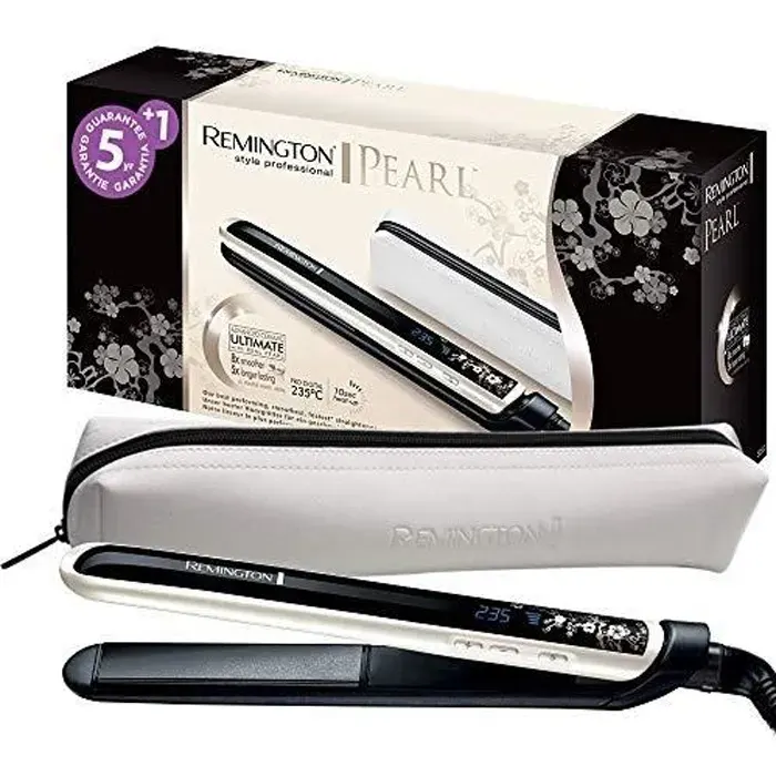 Fer à Lisser Remington S9500 - Lisseur Pearl - Soin Eclats de Perles - Plaques Souples XL Céramique Avancée