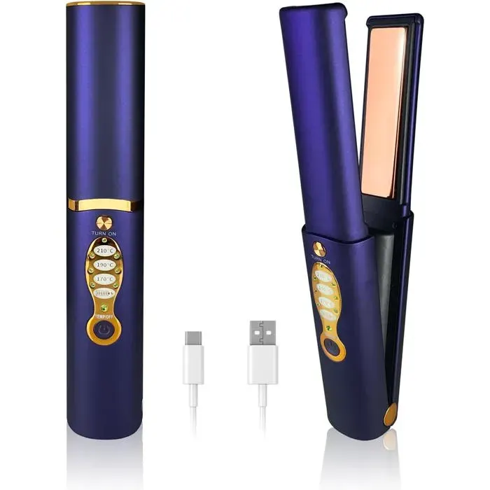 Fer à lisser sans fil - VETOBIOL - Plaque en titane - Chauffe rapide 210°C - Batterie 5000 mAh - Autonomie 50 min — coloris Bleue