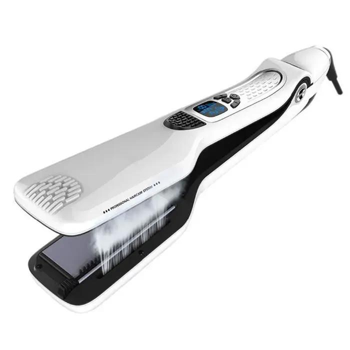 Fer à lisser vapeur professionnel GLAM - Affichage LCD - Blanc - Lisser les cheveux