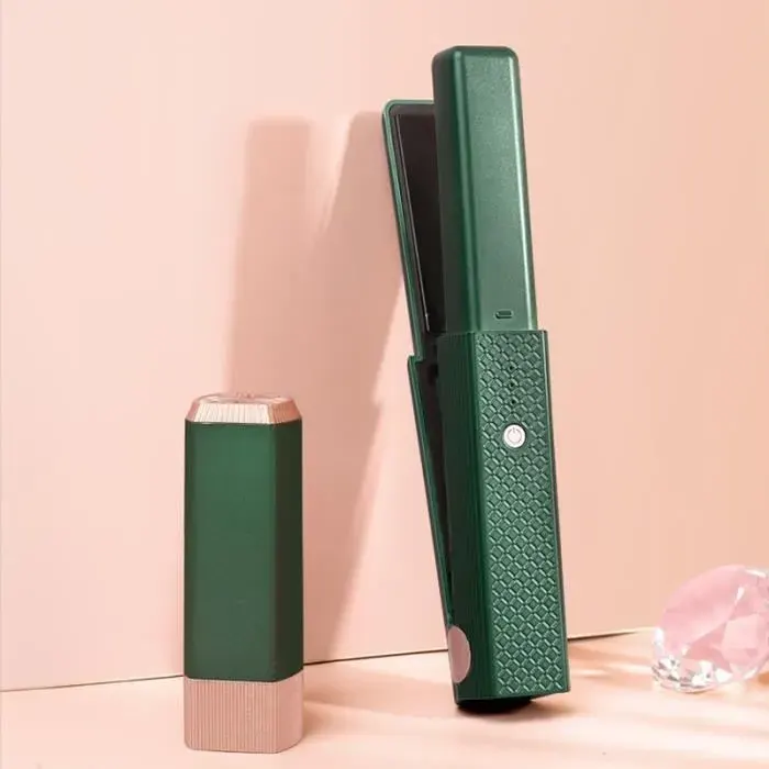Fer à Lisser Vert Plaque Chauffante Rapide Coiffure USB Portable Réglable Température Bigoudi à Cheveux Droit