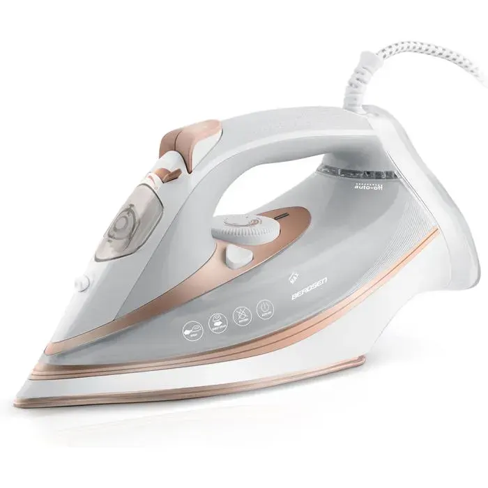 Fer à repasser à vapeur 3000 W 10 en 1 avec semelle en céramique réservoir deau de 360 ml double effet pressing blanc